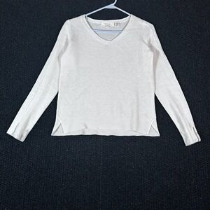 INHABIT Women's Linen Cashmere Blend White V Neck Sweater Pullover Small Petite